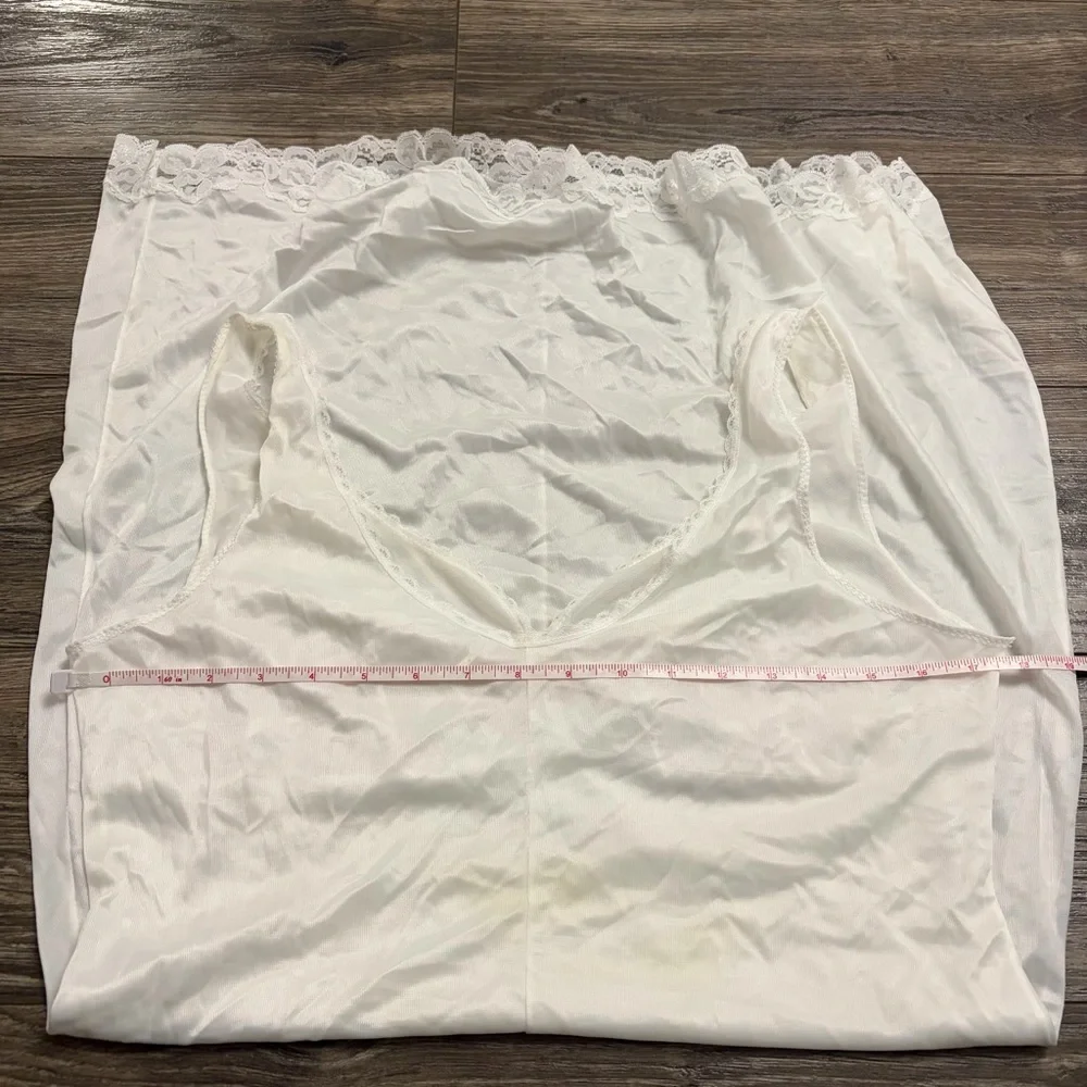 70s European Vintage Simone Sheer Lace Trim Midi Slip Dress (Ivory) Size XL